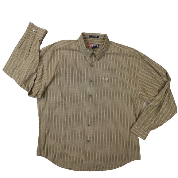 Chaps Ralph‎ Lauren Men's Vintage Olive Green Plaid Button Up Shirt size XL - Picture 1 of 8